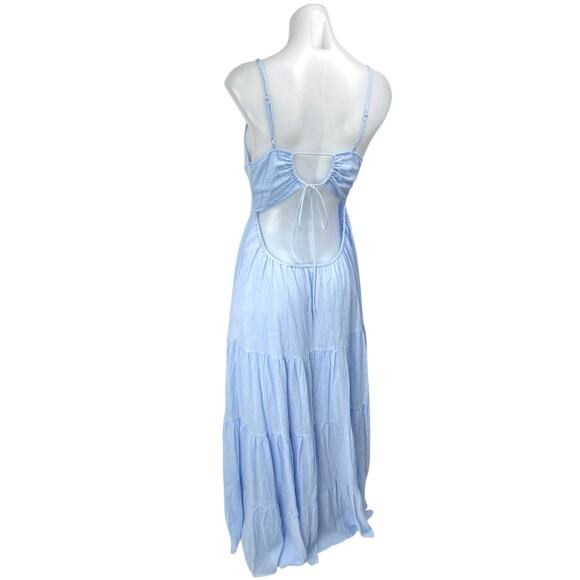 Honey Mango Blue Sleeveless Cutout Tiered Cami Camisole Midi Tank Dress Size L - Picture 2 of 5